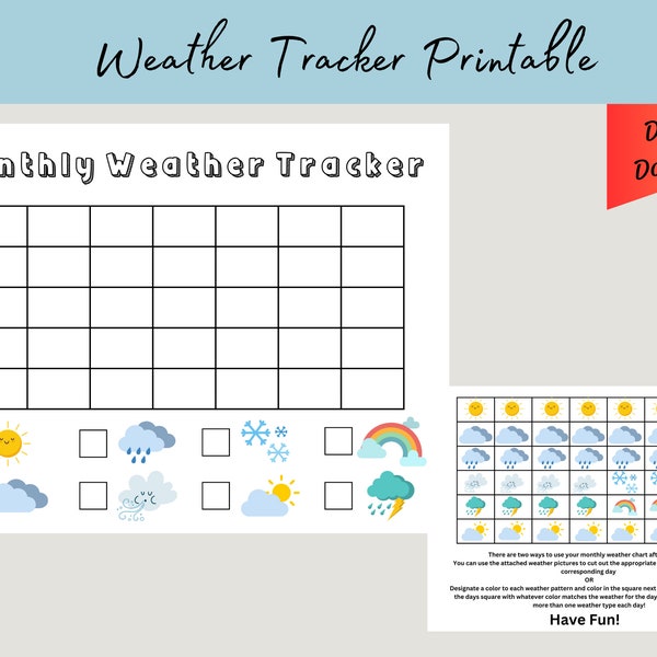 Classroom Weather Tracker Monthly Printable Weather Calendar Tracker for Kids Weather Learning Homeschool Weather Observation Printable