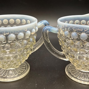Moonstone Opalescent Hobnail Creamer & Sugar