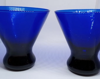 2 Cobalt Blue Stemless Martini Tumblers