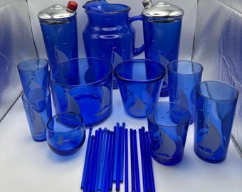 Cobalt Blue Sailboat aka Ships Glassware