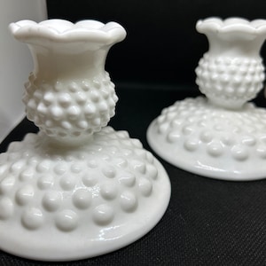 2 Fenton Hobnail Milk Glass Candlestick Holders