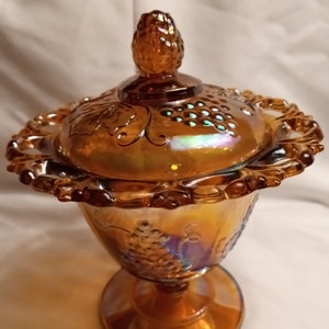 Marigold Harvest Grape Candy Dish w/ Lid by Imperial Glass CO.