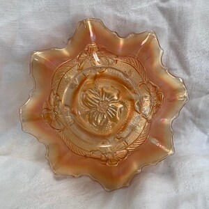 Marigold Apple Blossom Carnival Glass Bowl