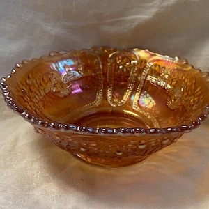 Fenton Marigold Round Bowl with Sailboats and Orange Tree Pattern