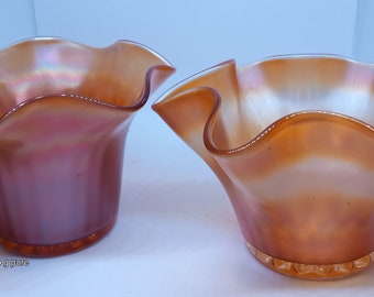 2 Marigold Carnival Glass Vases
