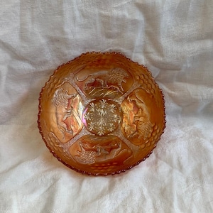 Rare Fenton Marigold Carnival Glass Bowl - Lion Pattern