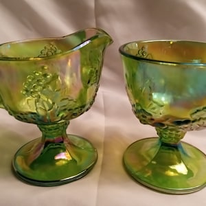 Lime Green Harvest Grape Creamer & Sugar by Colony Glass CO.
