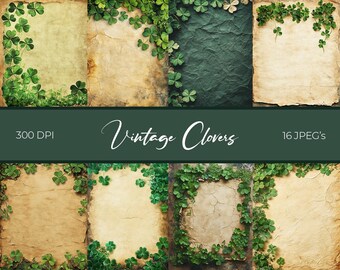 Vintage Clovers Scrapbook Pages Digital Paper Pack – Backgrounds for Scrapbooking, Decoupage, Crafts, and MORE