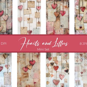 Vintage Hearts and Letters MINI SET Digital Paper Pack – Backgrounds for Scrapbooking, Decoupage, Crafts, and MORE