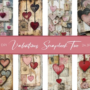 Vintage Valentine Scrapbook Pages TWO Digital Paper Pack – Backgrounds for Scrapbooking, Decoupage, Crafts, and MORE