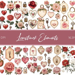 Vintage Valentine Lovestruck Elements Digital Paper Pack – Backgrounds for Scrapbooking, Decoupage, Crafts, and MORE