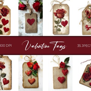 Vintage Valentine Tags Digital Paper Pack – Backgrounds for Scrapbooking, Decoupage, Crafts, and MORE