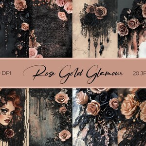 Pacchetto di carta digitale glamour vintage oro rosa – Sfondi per scrapbooking, decoupage, artigianato e ALTRO