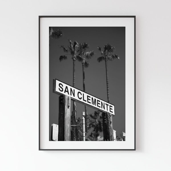 San Clemente Photography, California Amtrak Pacific Surfliner Sign Large Art Print Travel Orange County Beach Cities Vintage Black and White