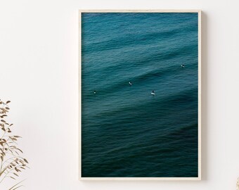 Aerial Ocean Photography Beach Art Print SUP photo paddle board surf wall art California modern minimal  turquoise water coastal teal