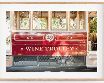 Wine Trolley Photography Print, Framed Napa vineyard art California wine country photo dining bar art winery tasting wine lover gifts