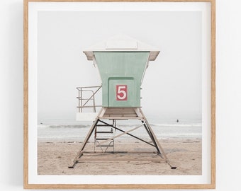 Lifeguard Tower Art Print, Imperial Beach Photography Pretty Coastal Beach House Print California Beach Lover Gifts Mint Green Beach Art