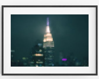 New York City Photography, Empire State Building Art Print Manhattan Skyline Cityscape City Lights Urban Black and White Modern NYC Wall Art