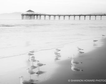 Manhattan Beach Pier Photography Black and White Beach Print South Bay Fresh Airy Coastal California Art Seascape Ocean Los Angeles Photo
