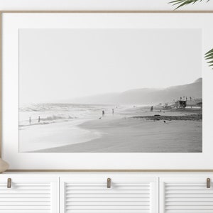 Malibu Photography FRAMED Print, Zuma Beach, Black and White Beach Photo Lifeguard California Los Angeles Large Art Coastal Farmhouse L.A. image 1