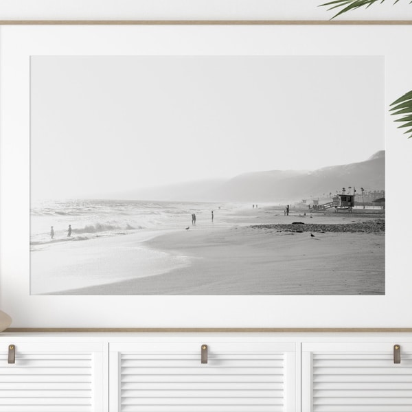 Malibu Photography Art Print, Zuma Beach, Black and White Beach Photo Lifeguard California Los Angeles L.A. Large Art Coastal Farmhouse Gift