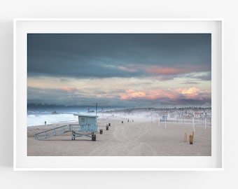 Hermosa Beach Photography Manhattan Beach Lifeguard Tower Pier South Bay California Photo Print Blue Seascape Los Angeles Coastal Sunset