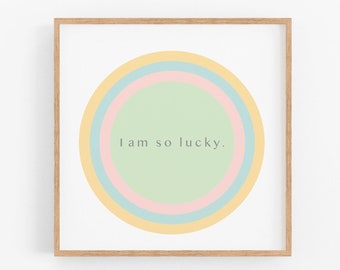 Lucky Girl PRINTABLE Art | DIGITAL DOWNLOAD | Pretty Modern Positive Wall Art Print for Office Affirmations Teens Self Love Gifts for Her