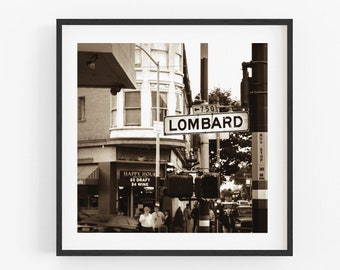 Black and White San Francisco  Photography Lombard Street Art Print Cityscape Northern California Bay Area Urban Wall Art Street Sign City