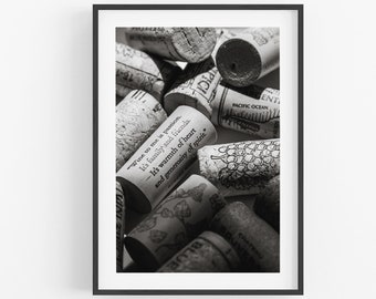 Black and White Wine Photography Print, Wine Quote Kitchen Art  Winery Wine Cork Art Print Wine Bar Dining Room Vineyard Neutral Earth Tones