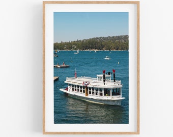 Lake Arrowhead Photography Art Print, Summer Lake House Art Decor Arrowhead Queen Tour Boat Alpine Lakes California Mountain Cabin Wall Art