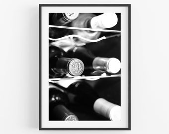 Wine Photography Sepia or Black and White Wine Bottles Photo Print Wine Rack Winery Restaurant Bar Kitchen Art Dining Vineyard Wine Country