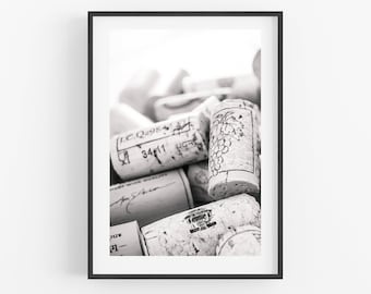 Black and White Wine Photography Print, Wine Corks, Vertical  Kitchen Art, Wine Art Print, Winery Wine Bar Dining Room Vineyard Napa Vino