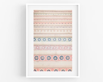 Mediterranean Photography Print, Spanish Architecture Spanish Style Wall Art Print Tiles Stairs Pretty Pastel Pink Blush Staircase Pattern