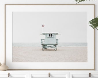 Beach Photography Print, Los Angeles, Redondo, South Bay Soft Beach Photography Lifeguard Tower California Large Art Coastal Farmhouse Fresh