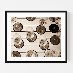 Wine Photography FRAMED Print, bar cart art Napa winery wine glasses vintage wine country bar art Mumm champagne black and white wine gifts