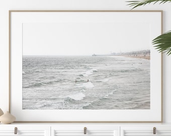 Hermosa Beach Photography Manhattan Beach Pier South Bay California Photo Soft Pastel Neutral Sea Los Angeles Coastal Large Print, Unframed