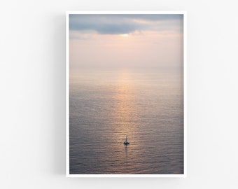 Ocean Sailboat Fine Art Photography, Sunset Sailing Art Print gift for boat lovers coastal home beach house decor pretty nautical photo