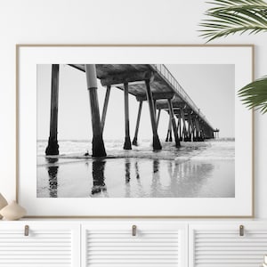 Black and White Hermosa Beach Pier Photography, California Coastal Art Prints Los Angeles Beach Print South Bay Local Gift L.A. Beach House