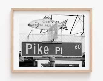 Seattle Photography, Black and White Seattle Print, Pike Place, Travel, City Wall Art, City Prints, Downtown Seattle Photo Art Print