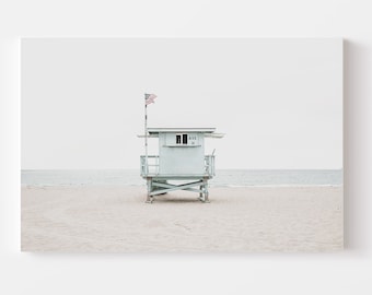 Redondo Beach Photography CANVAS Gallery Wrap Lifeguard Tower Los Angeles Art Print Ready to Hang Large Wall Art Prints Coastal Farmhouse