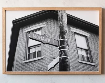 Columbus Ohio Photography, Framed German Village Photo Black and White Mohawk Street Sign Urban Art Modern Hip Print Restaurant Hotel City