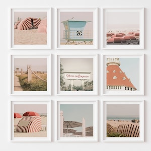 Coronado Photography Print Set, San Diego Photography California Beach Gallery Wall  Retro Surf Decor Wall Art Blue Aqua Vintage Photo Set