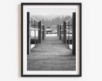 Black and White Lake Arrowhead Photography Print, Boat Dock Print Big Bear Art Alpine Lakes Print California Print Forest Mountain Cabin Art