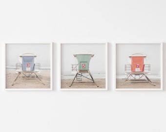 Lifeguard Tower FRAMED Art Print Set, Imperial Beach Photography Pretty Coastal Beach House Prints Beach Lover Gifts California Gallery Wall