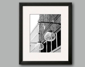 Urban Photography, Columbus Ohio City Lights Photography Rustic Art Black and White Vintage Chic Lanterns Loft Short North Modern Urban Art