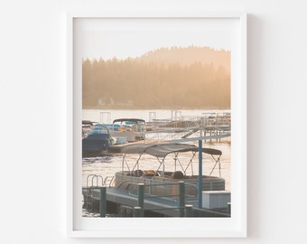 Lake Arrowhead Photography Print, Pontoon Boat Dock Lake Print Big Bear Art Alpine Lakes Print California Print Forest Mountain Cabin Art