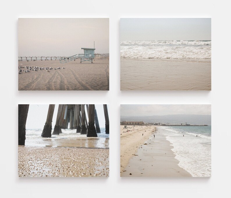 Hermosa Beach Photography prints, Canvas Beach Print Set, South Bay, Ocean, Pier, Waves, Relaxing, Surf, California, Pastel Los Angeles Art Canvas Gallery Wraps