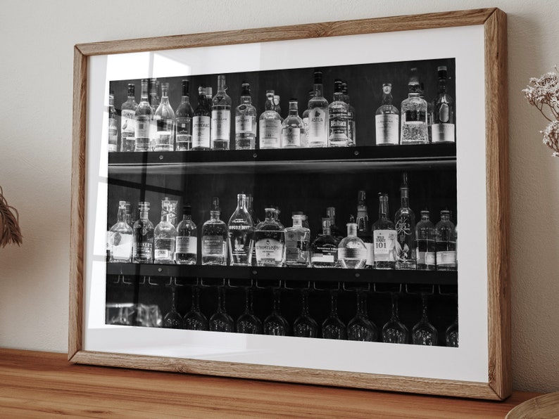 Whiskey Photography FRAMED art print vintage bourbon scotch whisky bottles kitchen distillery bar decor restaurant art black and white sepia image 4