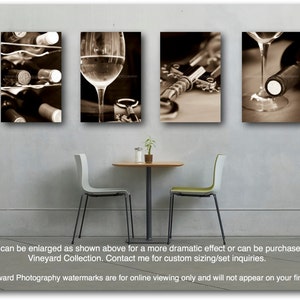 Wine Photography Print Set Sepia wine Art Winery California Restaurant Wine Bar Kitchen Art Dining Room Hotel, Black and White, Unframed image 2