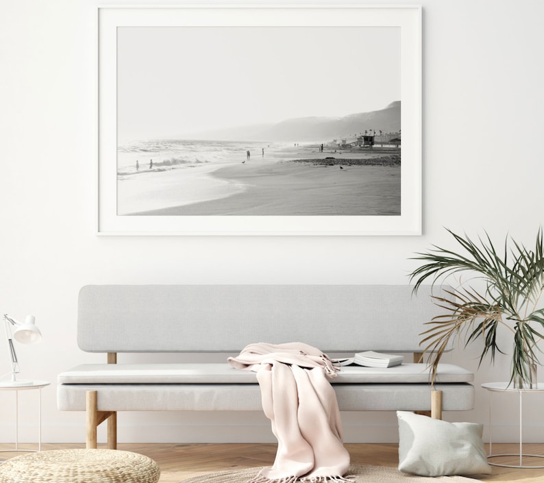 Malibu Photography FRAMED Print, Zuma Beach, Black and White Beach Photo Lifeguard California Los Angeles Large Art Coastal Farmhouse L.A. image 5